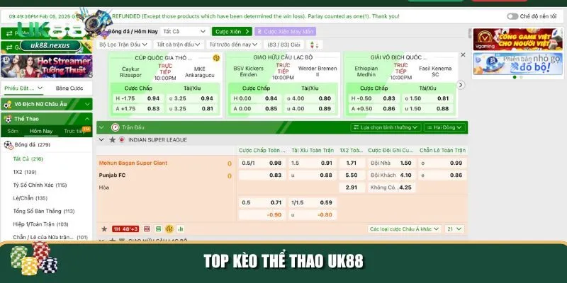 2 the thao uk88 Top kèo thể thao UK88